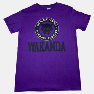 Marvel Black Panther Wakanda Forever Graphic Print Purple Shirt Men's Size Small